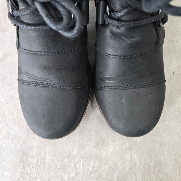 Sorel Lace Up Boots 7.5 Black Leather Chunky Block Heel Platform Combat Booties - Picture 9 of 13